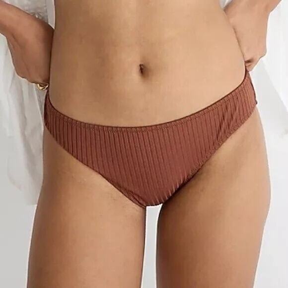 J. Crew Brown Wide-Rib Hipster Full-Coverage Bikini Bottom Size Small - Picture 1 of 8